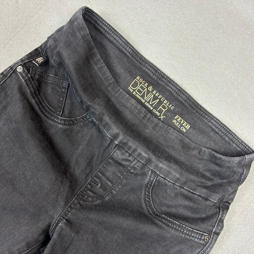 Rock & Republic Jeans Fever Crop Pull On Slimming Women 6 Black